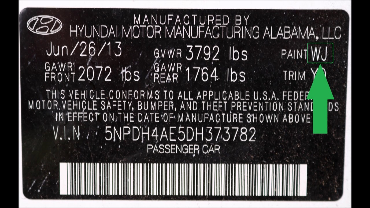 Hyundai paint identification label – locate your car’s factory color code.